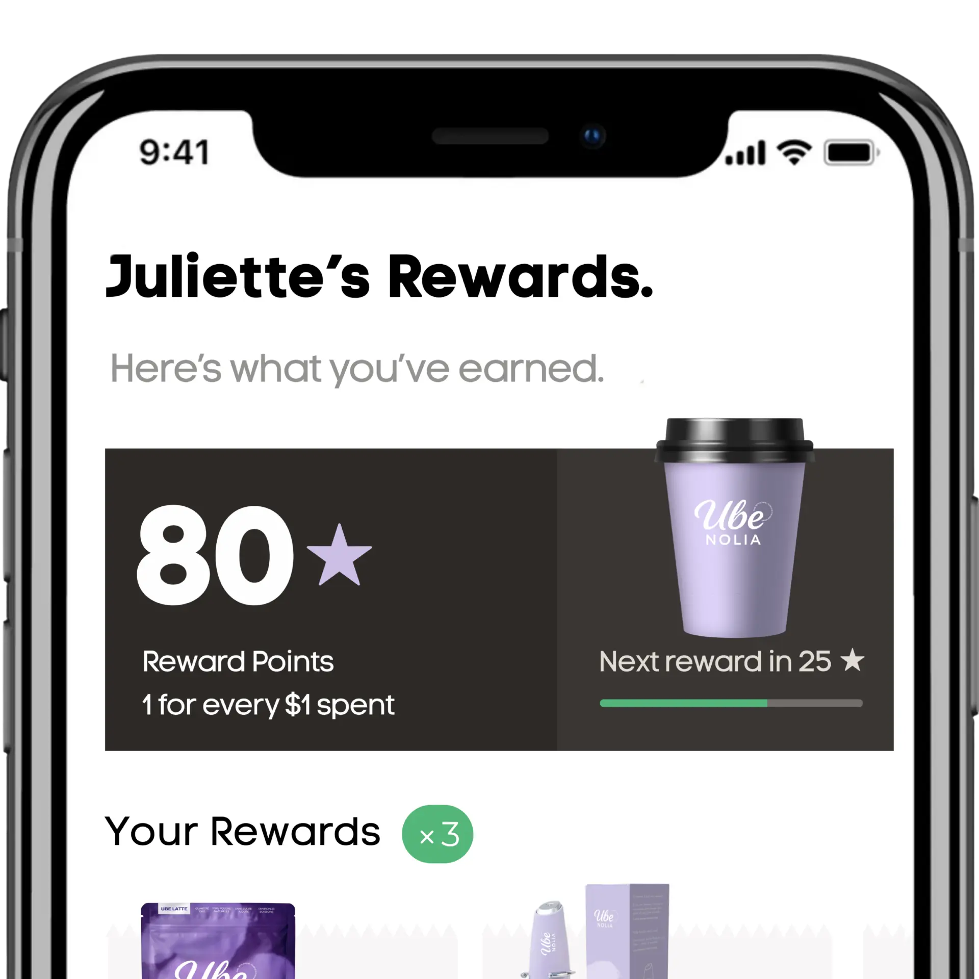 Ube Nolia Rewards App mit Treuepunkten und Vorteilen für Ube-Pulver