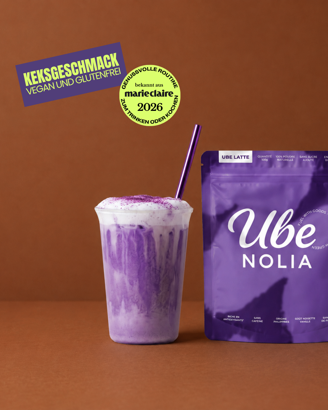 Ube-Pulver Ube Nolia im Beutel, Keks-Vanille-Geschmack, Herkunft Philippinen