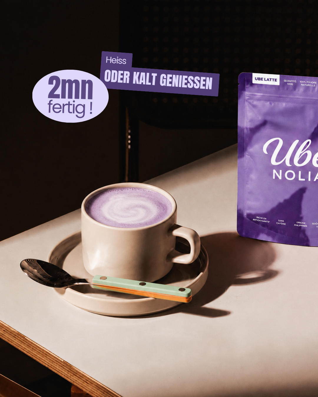 Ube-Latte heiß oder kalt, einfach und schnell mit Ube Nolia