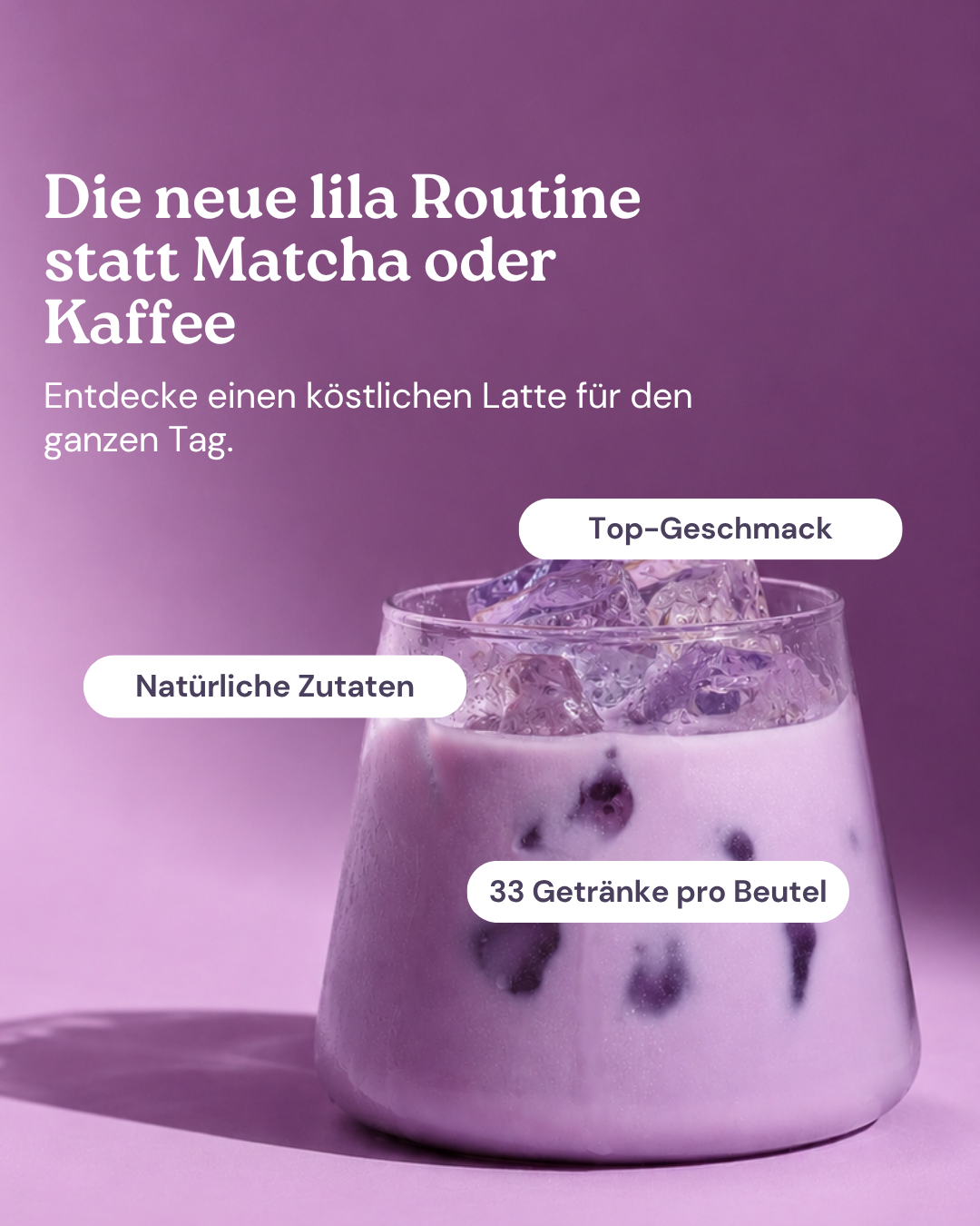 Lila Ube-Latte in der Routine, Alternative zu Matcha und Kaffee von Ube Nolia