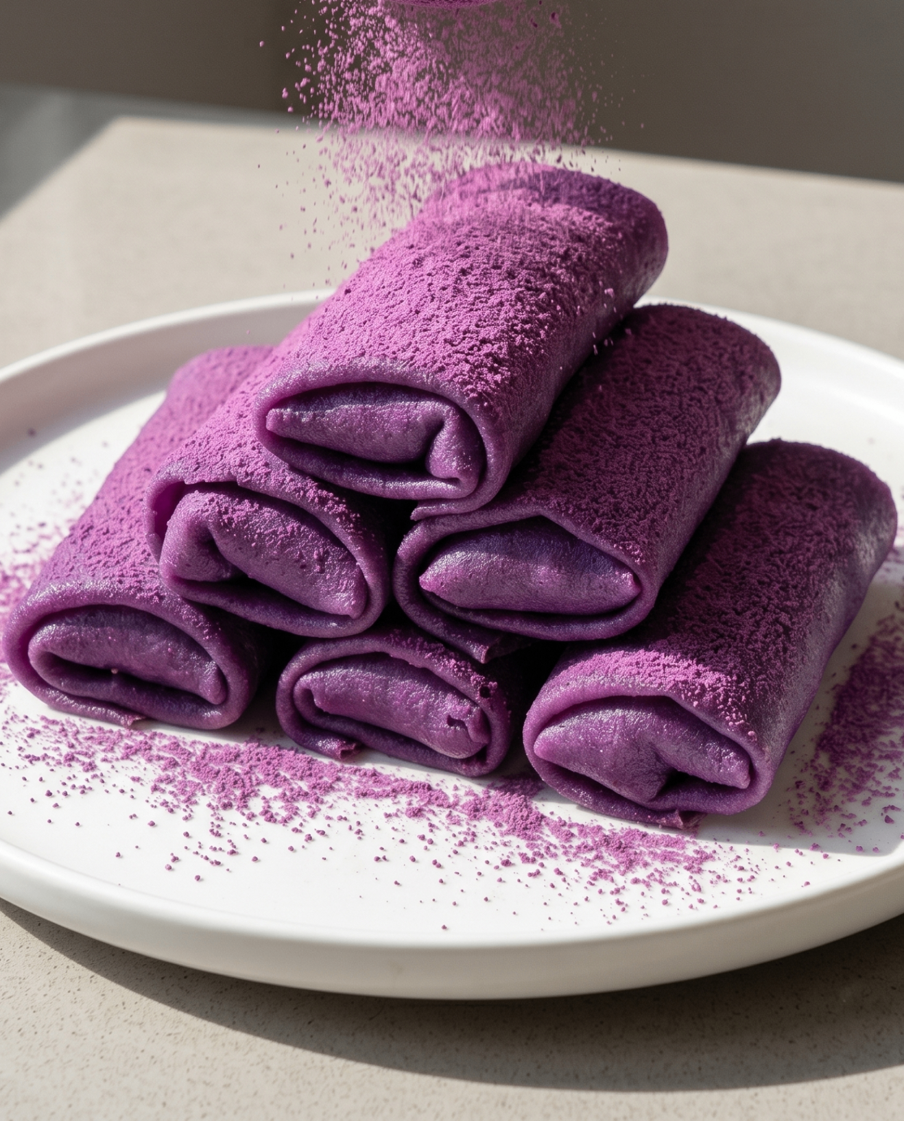 Ube Dadar Gulung: Filipino-Indonesische lila Crêpes mit Ube Halaya