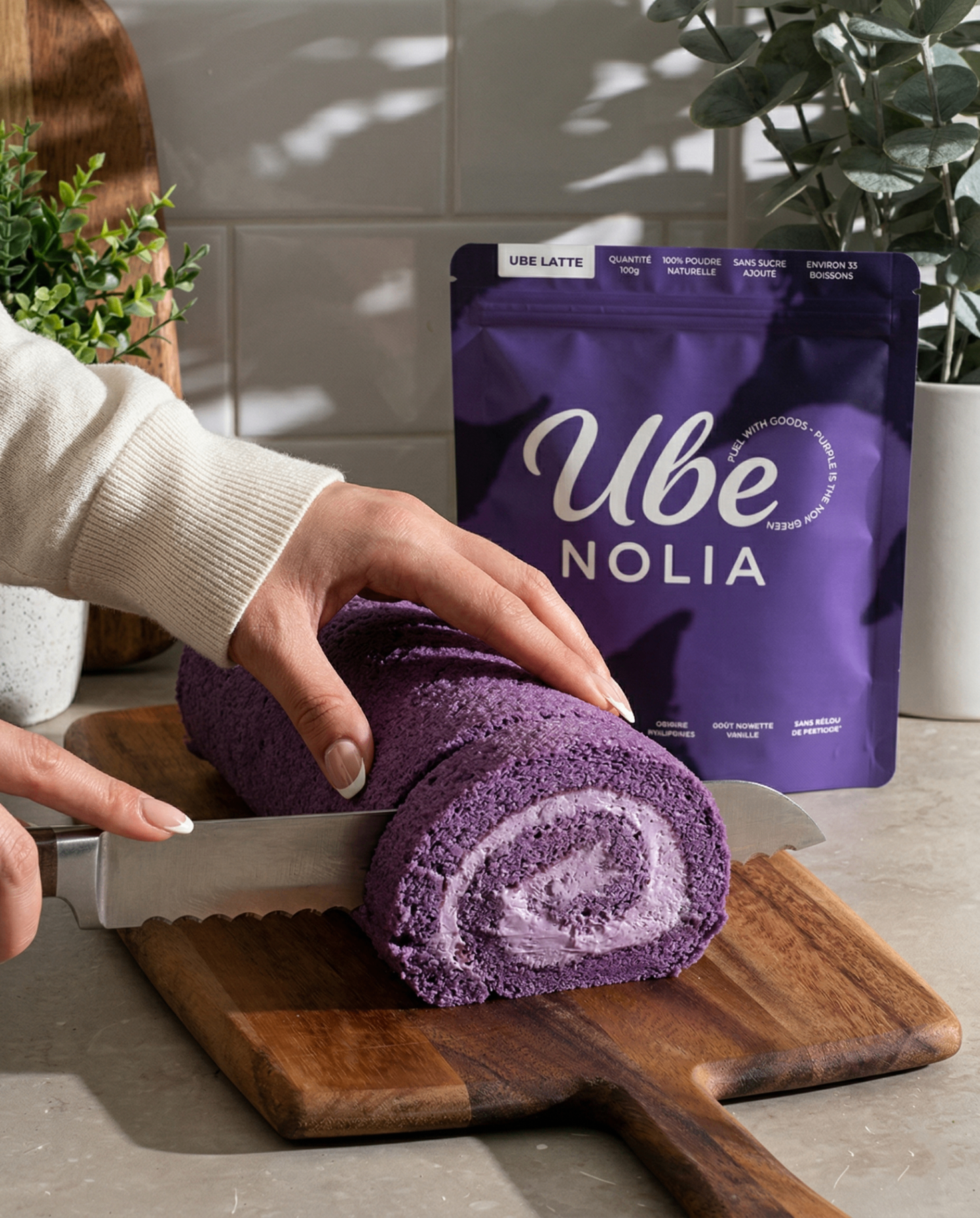 Ube Roll Cake: Weicher violetter Chiffon Swiss Roll